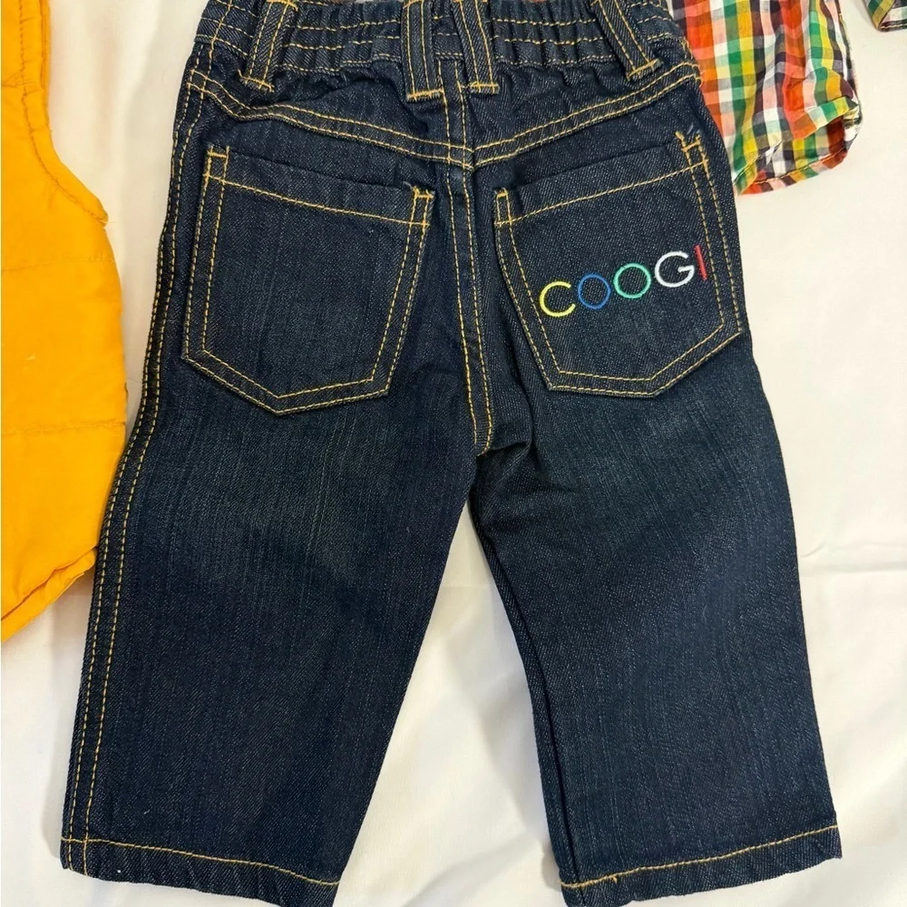 Coogi 3 Piece Outfit includes vest, button down shirt, and jeans. Size 12M